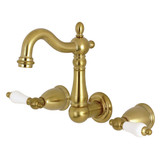 Kingston Brass KS1227PL Heritage Two Handle Wall Mount Bathroom Faucet, Brushed Brass